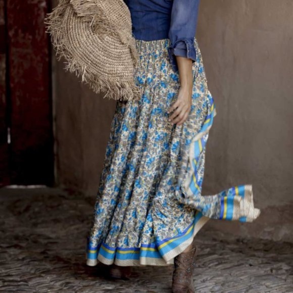 Bohemian gypsy Blue high low Floral Ruffle Maxi Skirt - Picture 4 of 11